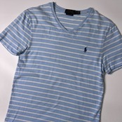 POLO RALPH LAUREN ポロラルフローレン Vネック 半袖Tシャツ SP/水色 ホワイト