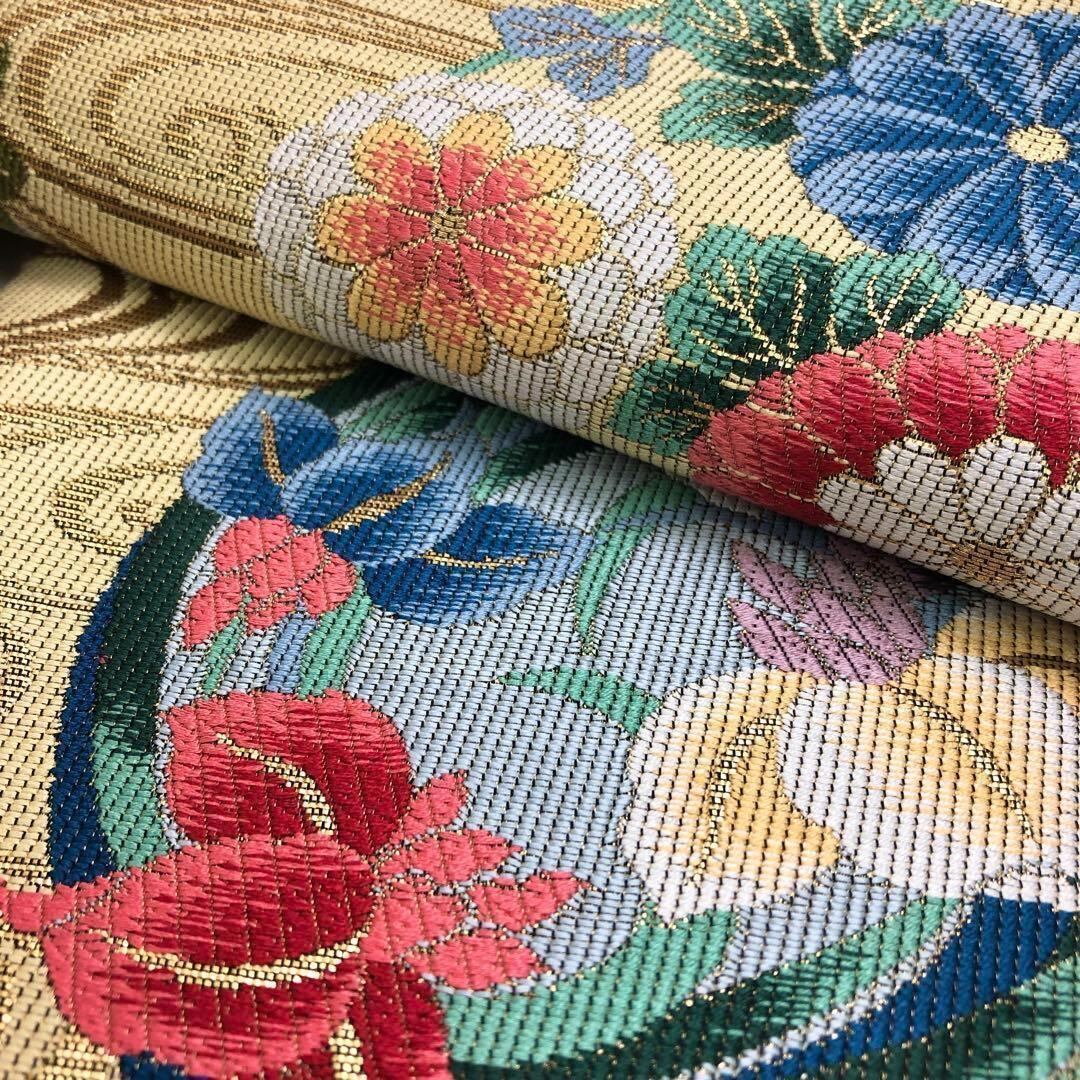 袋帯 二条離宮 美しい花模様 松 金銀糸 生成色 フォーマル O-4392  