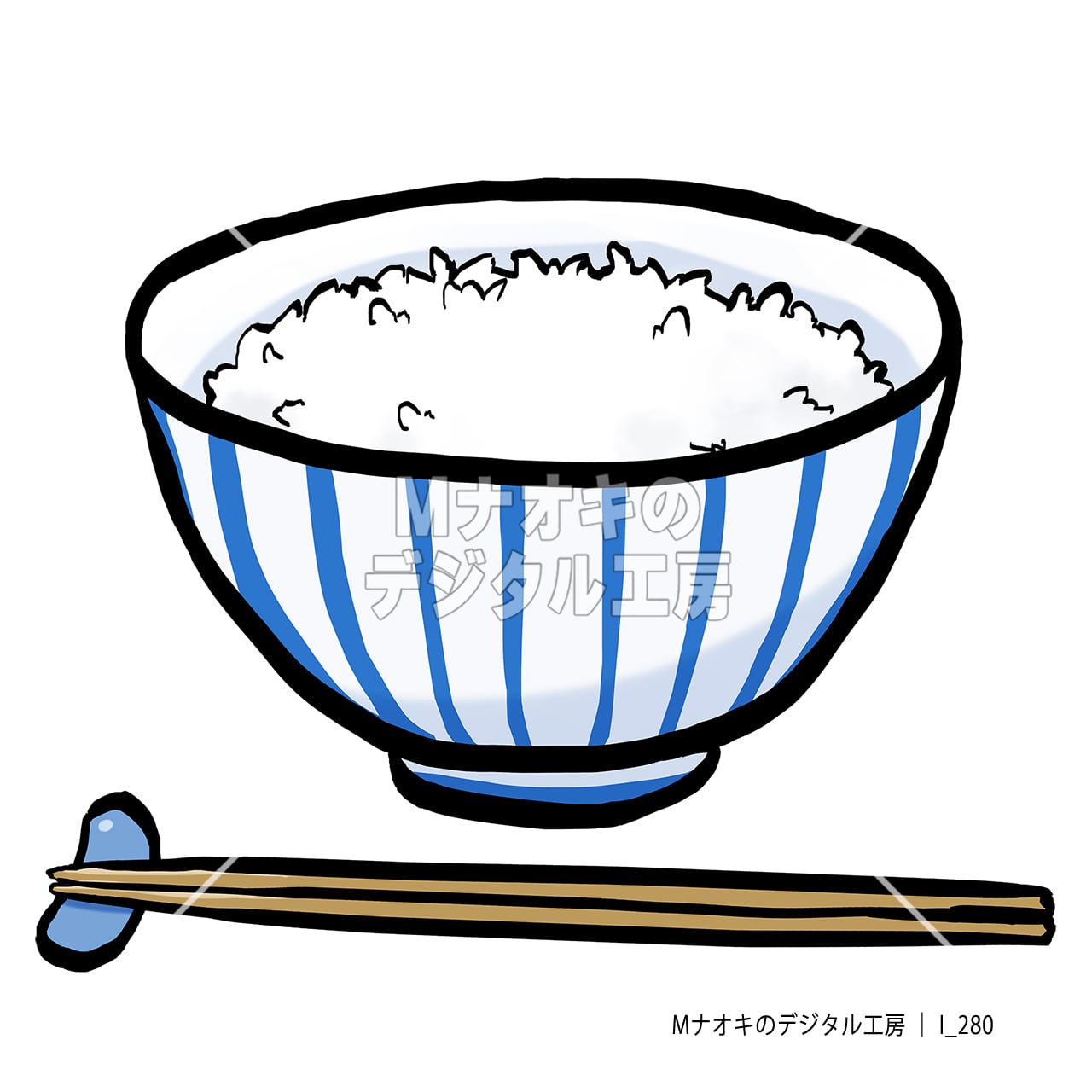 ご飯と箸（筆タッチ） 【I_280】 Rice and chopsticks （brush style）