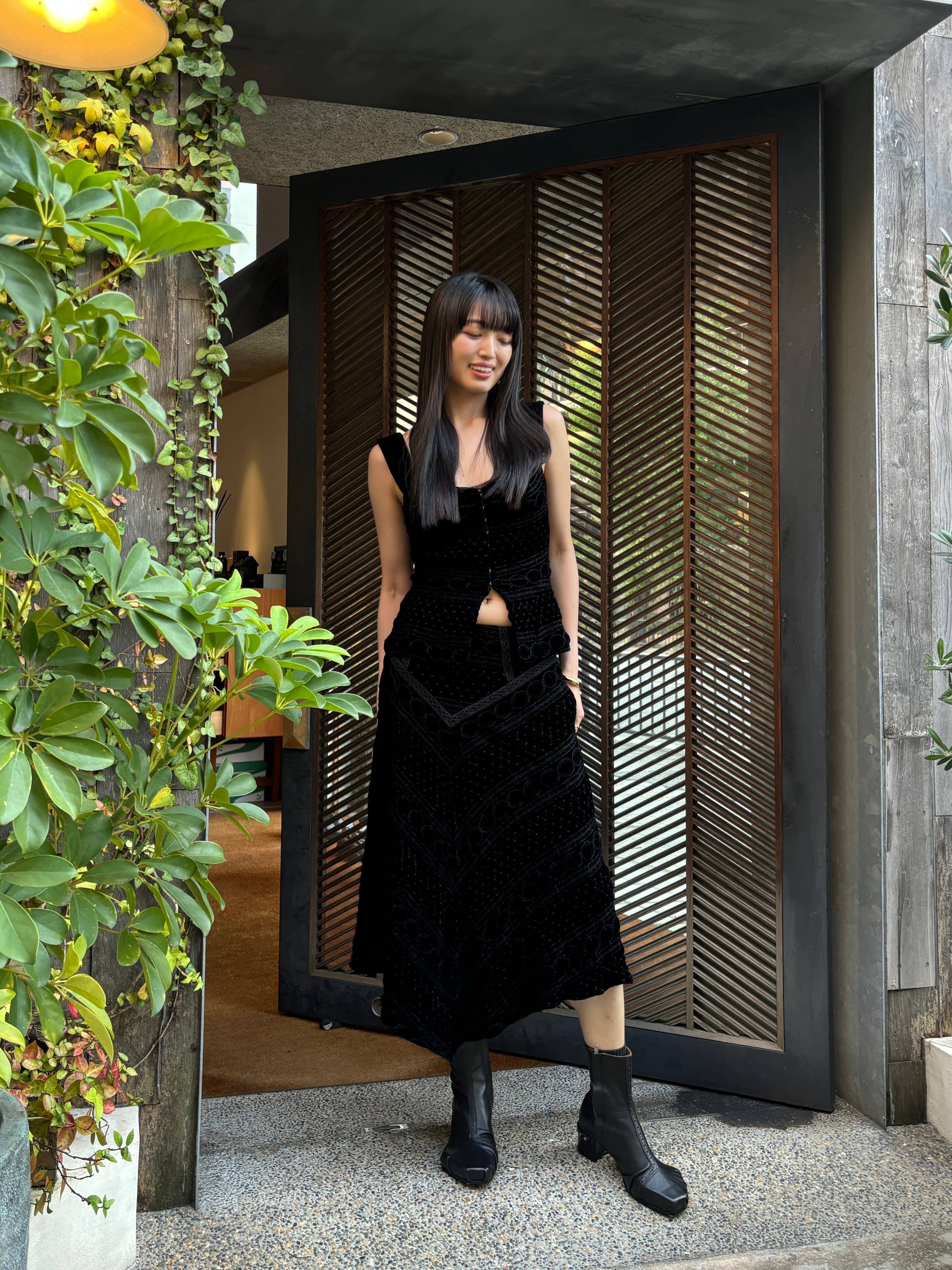 フェティコ VELVET 視 EMBROIDERED TOP マメクロゴウチ
