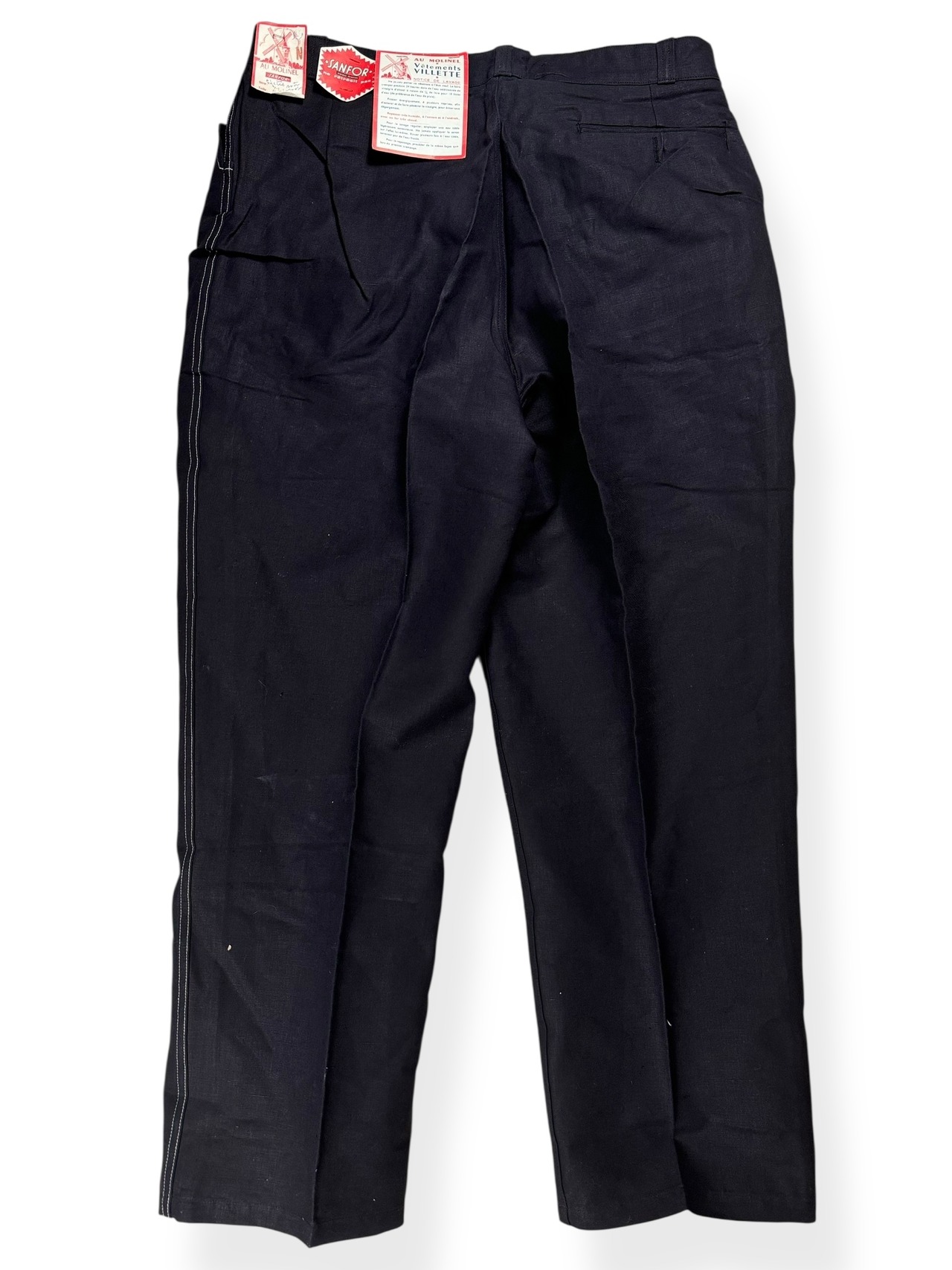 【Deadstock】40s French Workwear “AU MOLINEL” Black Linen Maquignon Trousers