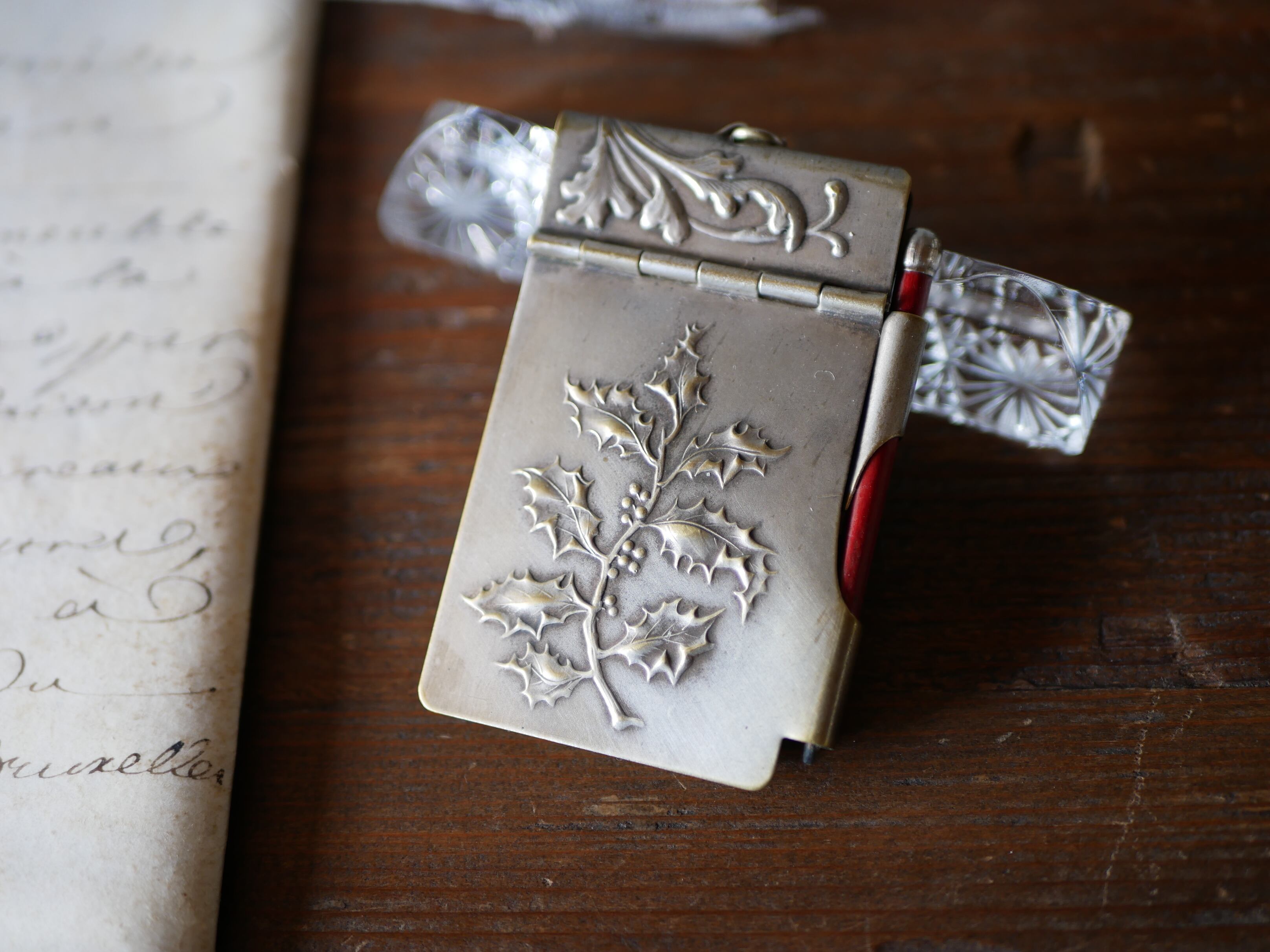 フランス アンティーク ヤドリギ ミラー付きペンダントトップ