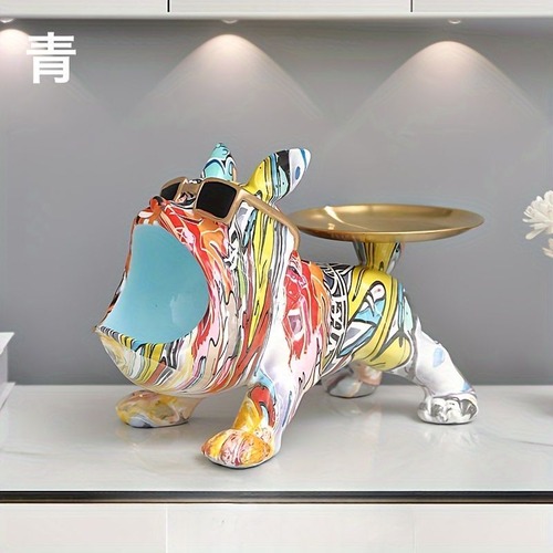 小物入れ 口デカ ブルドッグ 2カラー 青 緑 置物 尻尾お皿 犬 ミニテーブル 卓上 おしゃれ インテリア 小物置き 収納 シンプル リビング 一人暮らし