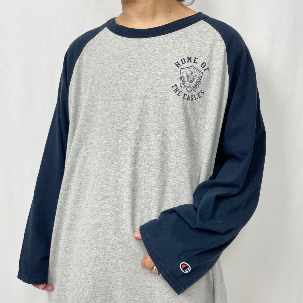 チャンピオン Champion 杢グレー 霜降り プリントTシャツ メンズXL ヴィンテージ /eaa265307