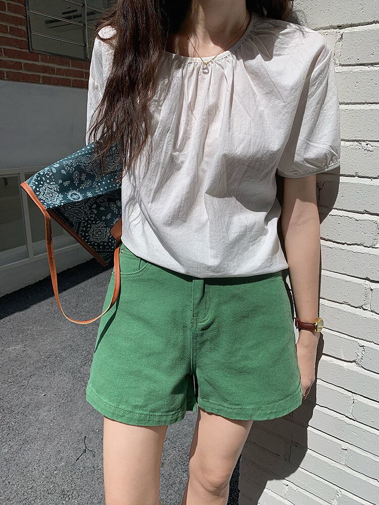 ウェスト薄手パンツ サマーポケットルーズグリーンショーツ 夏物 ブルマー ビッグFスモールZ韓国66545886091