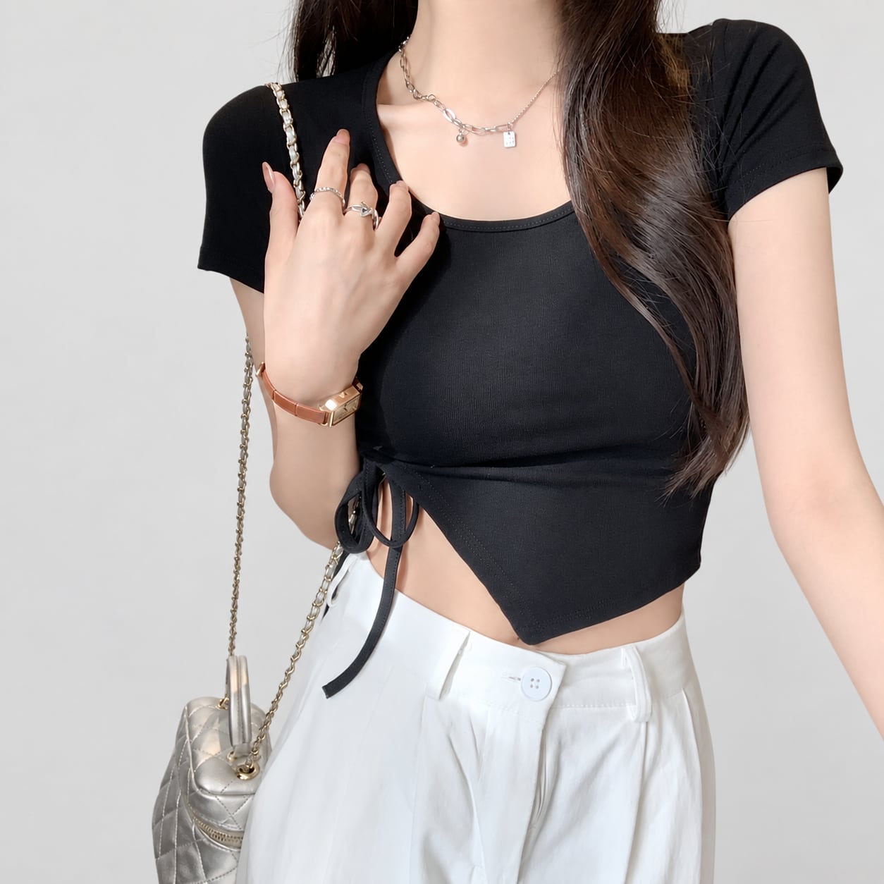 cutout hem cropped tops / l0774