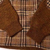 Karl Helmut カールヘルム ヘンリーネック エルボーパッチ 切替チェック ウール セーター M/オレンジブラウン