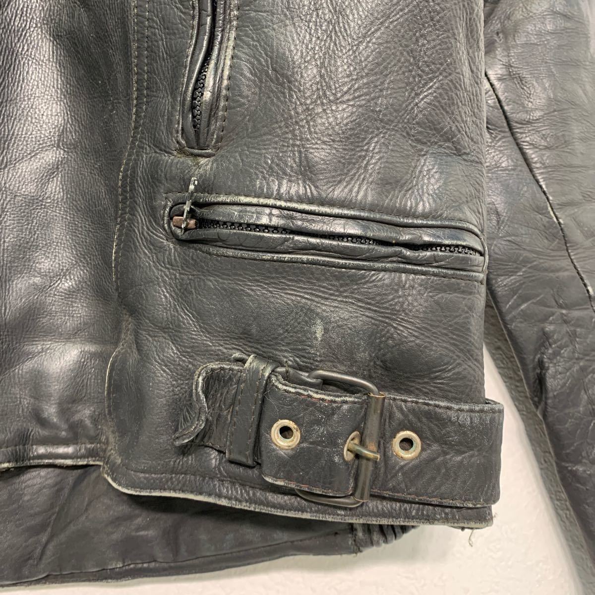 【裏地総柄❗️】90s 短丈　レザージャケット　ボックス　ブラック　L 裏地総柄❗️】90s 短丈 レザージャケット ボックス ブラック L