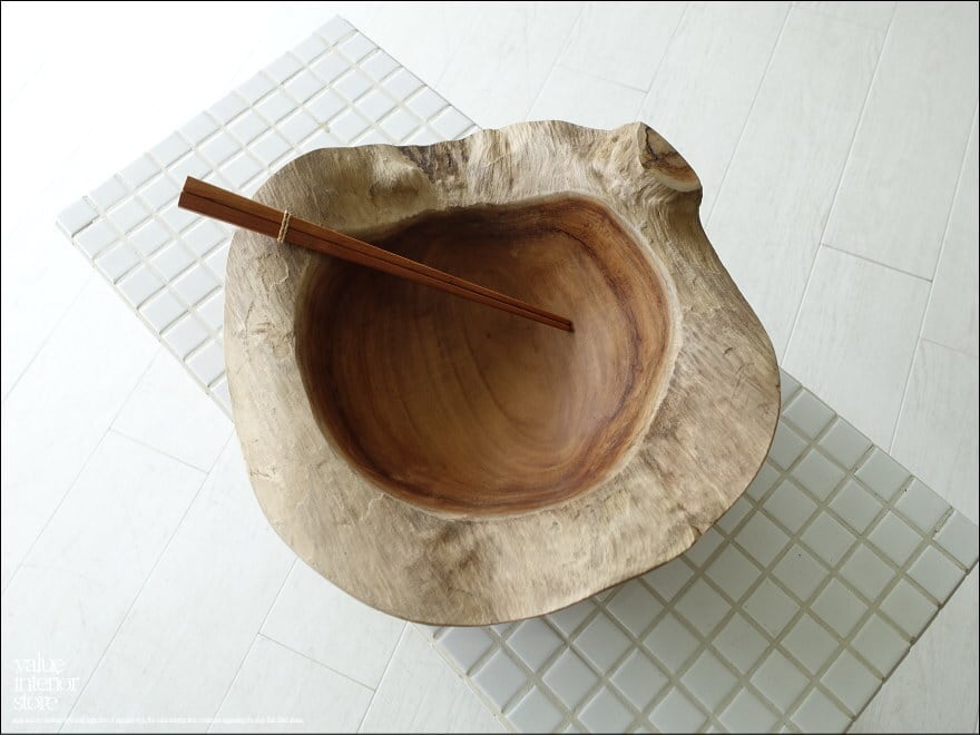 チーク無垢材 プリミティブトレイ30cm/K サラダボウル 入れ物 大型食器 自然な様 ナチュラル 世界三大銘木