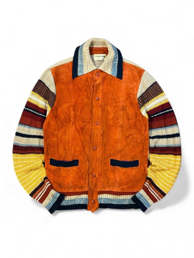 ［80s~］COLLAGEMAN Knit × Suede Jacket Vintage L