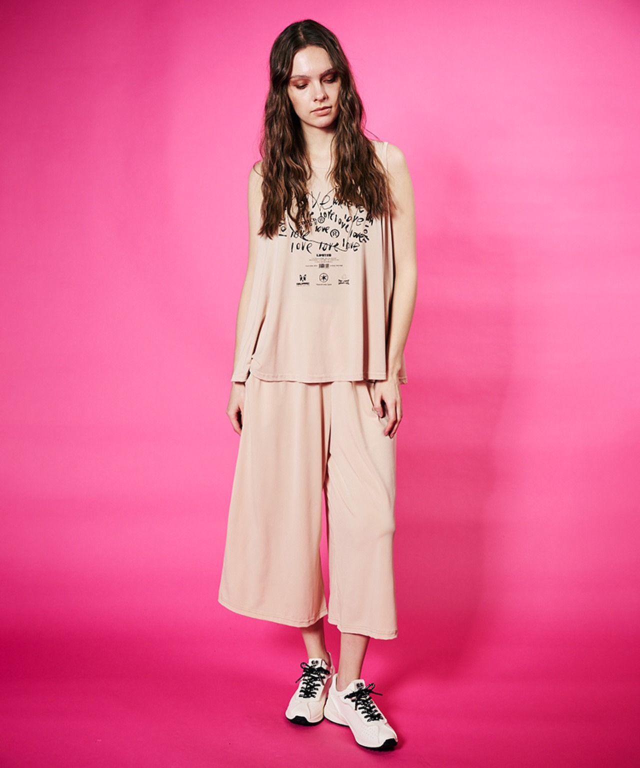COOLAハートスクリブルプリントTOPS&パンツ (BEIGE)　CQ-48145