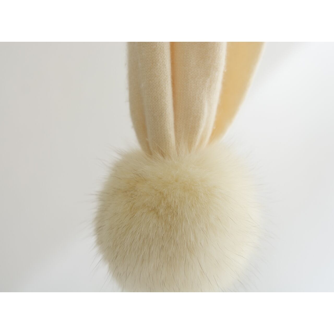 フォクシー　ファー付きカシミアマフラー FOXEY】Made in Japan 100% Cashmere Scarf（フォクシー 日本製 ファー