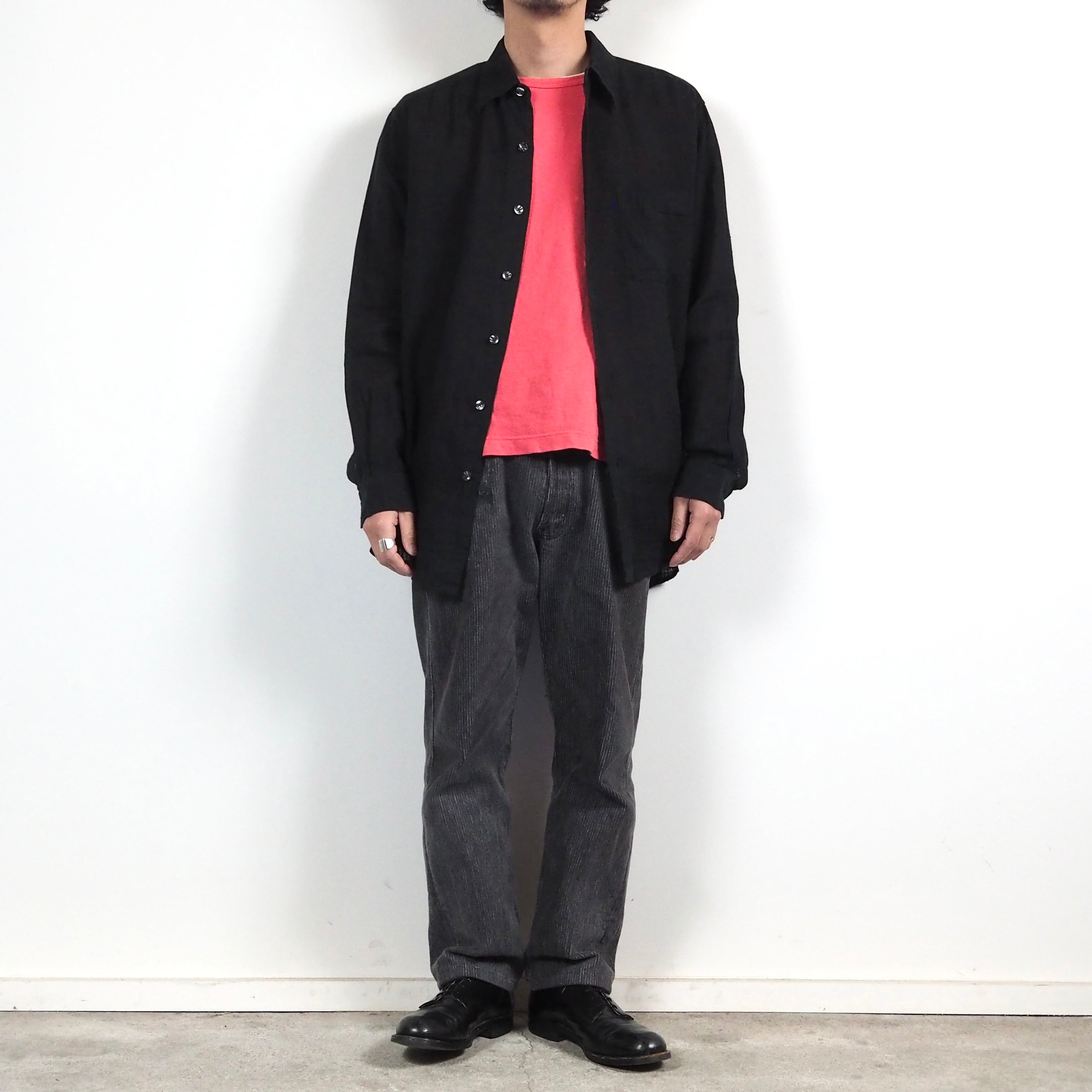 Claiborne クレイボーン　リネン　無地　ブラック　長袖シャツ Claiborne Plaid Linen Shirt L Black クレイボーン リネンシャツ