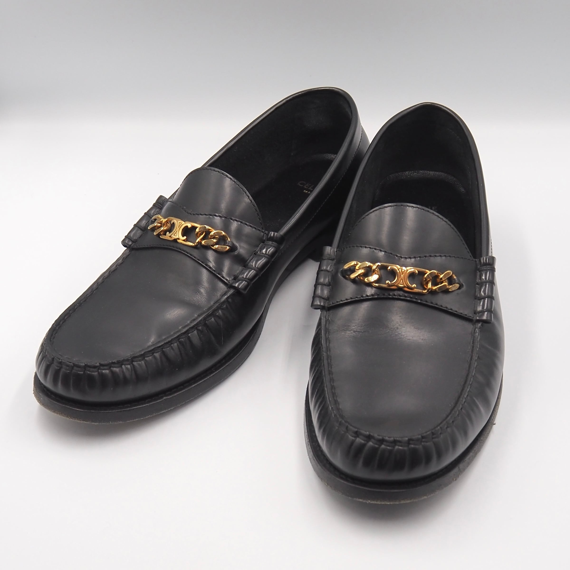 CELINE トリオンフ チェーン ローファー カーフレザー ブラック セリーヌ