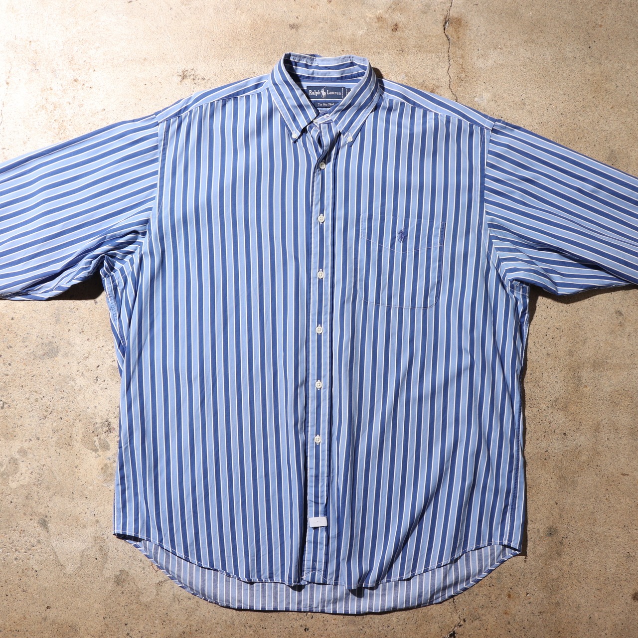 美品 L ビッグポロ ストライプ 青 ブルー ラルフローレン ビッグシャツ 長袖 ralph lauren