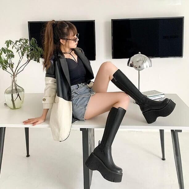 ボリュームプラットフォームロングブーツ10cm全2色 | 厚底シューズ
