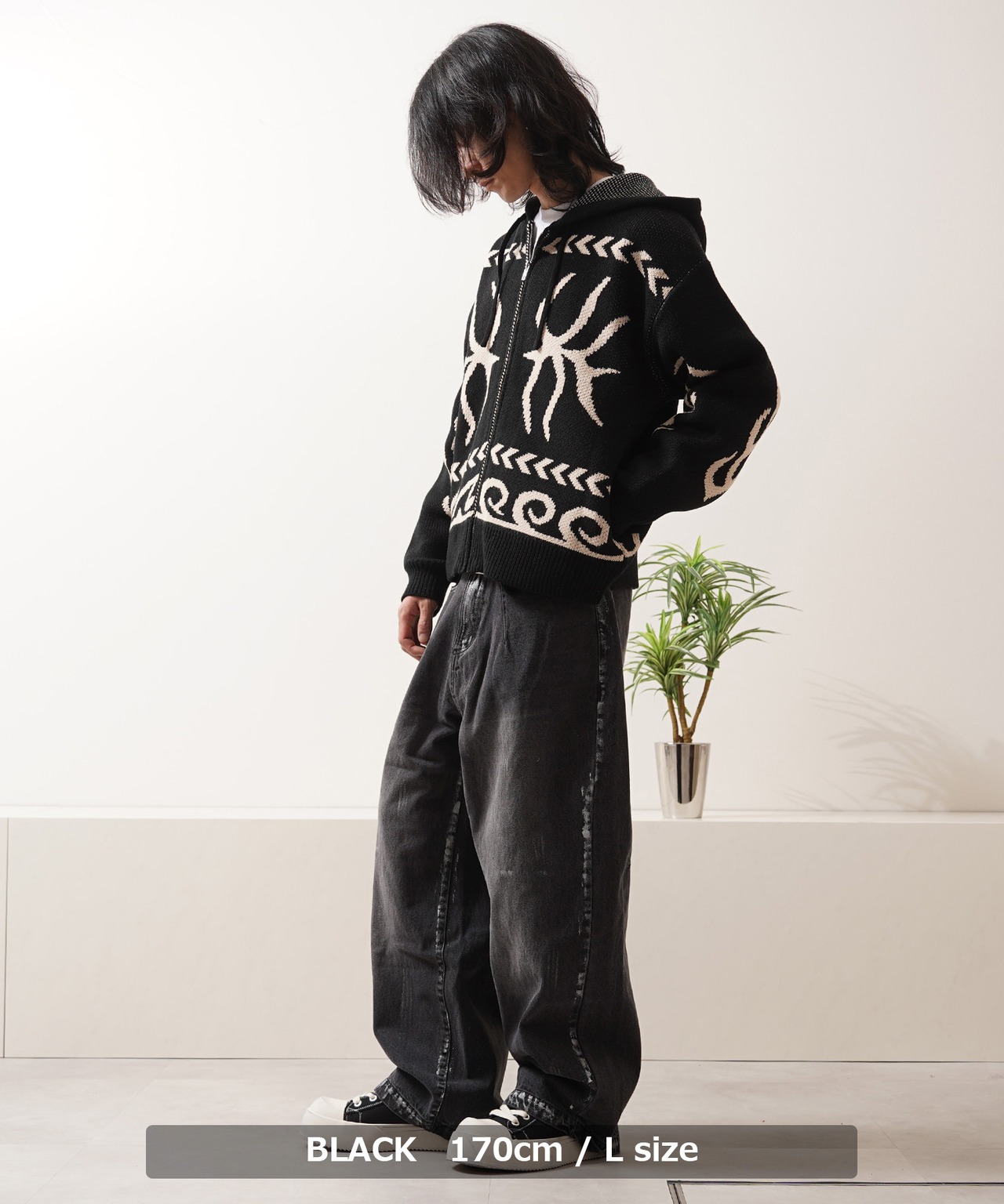 ◆Wジャガード ニットZIPパーカー◆lf-26004