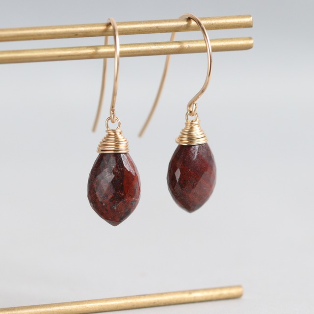 14kgf｜こっくり秋冬カラー｜クレイジーレースジャスパーのピアス（レース模様なし）