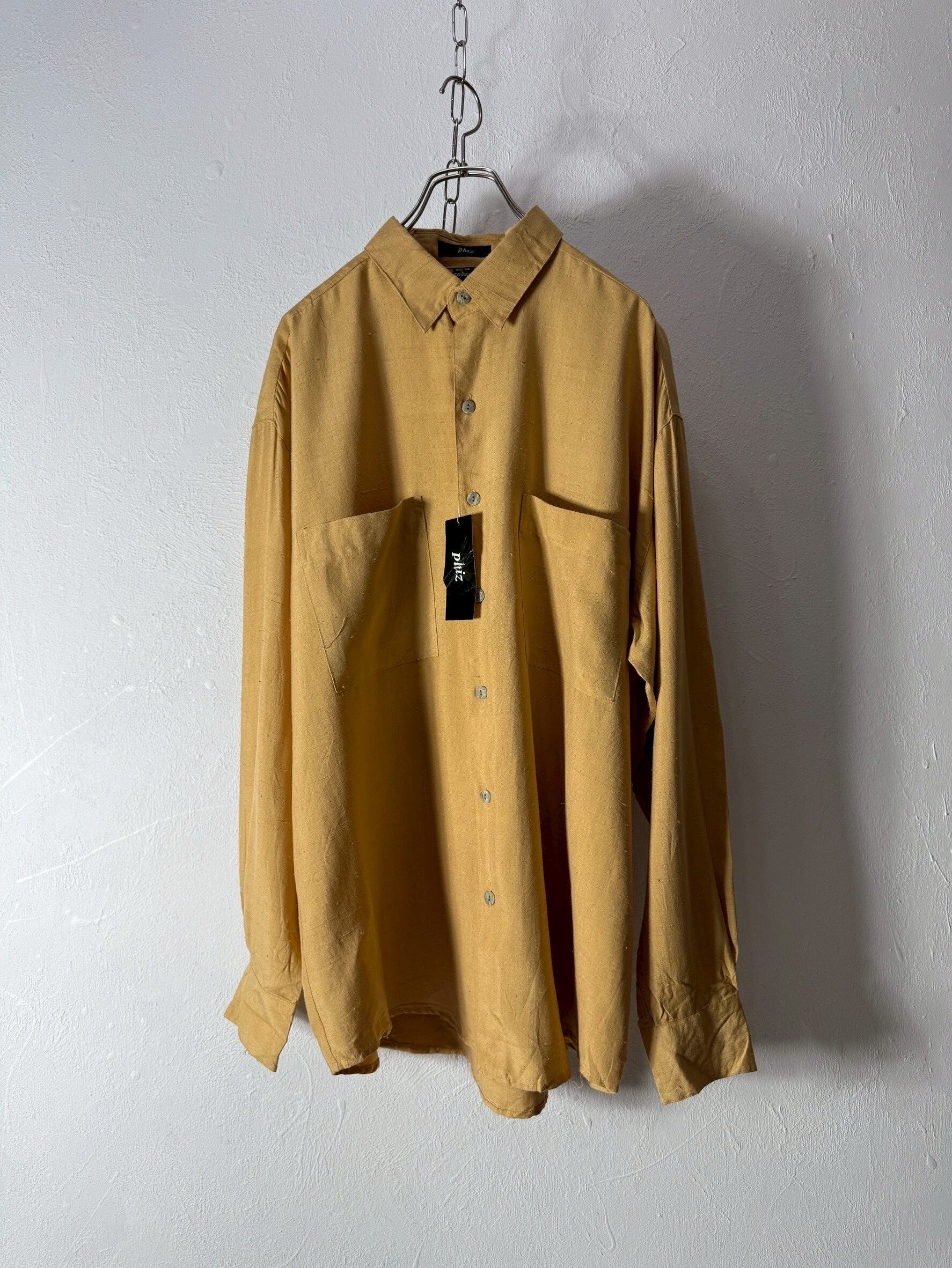 dead stock 90's "Phiz" mustard silk shirt