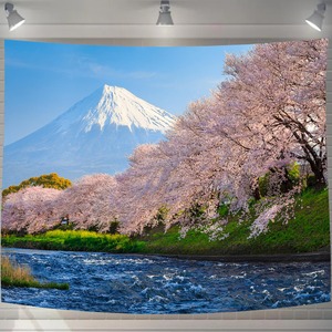 【努力特価】U-SITU タペストリー 壁掛け 壁飾り 富士山 河津桜 桜舞い 自然景色 オシャレ 背景 多機能 布ポスター インテリア 雰囲気転換（サイズ：長さ180cm x 幅230cm）カラー：GT0032C