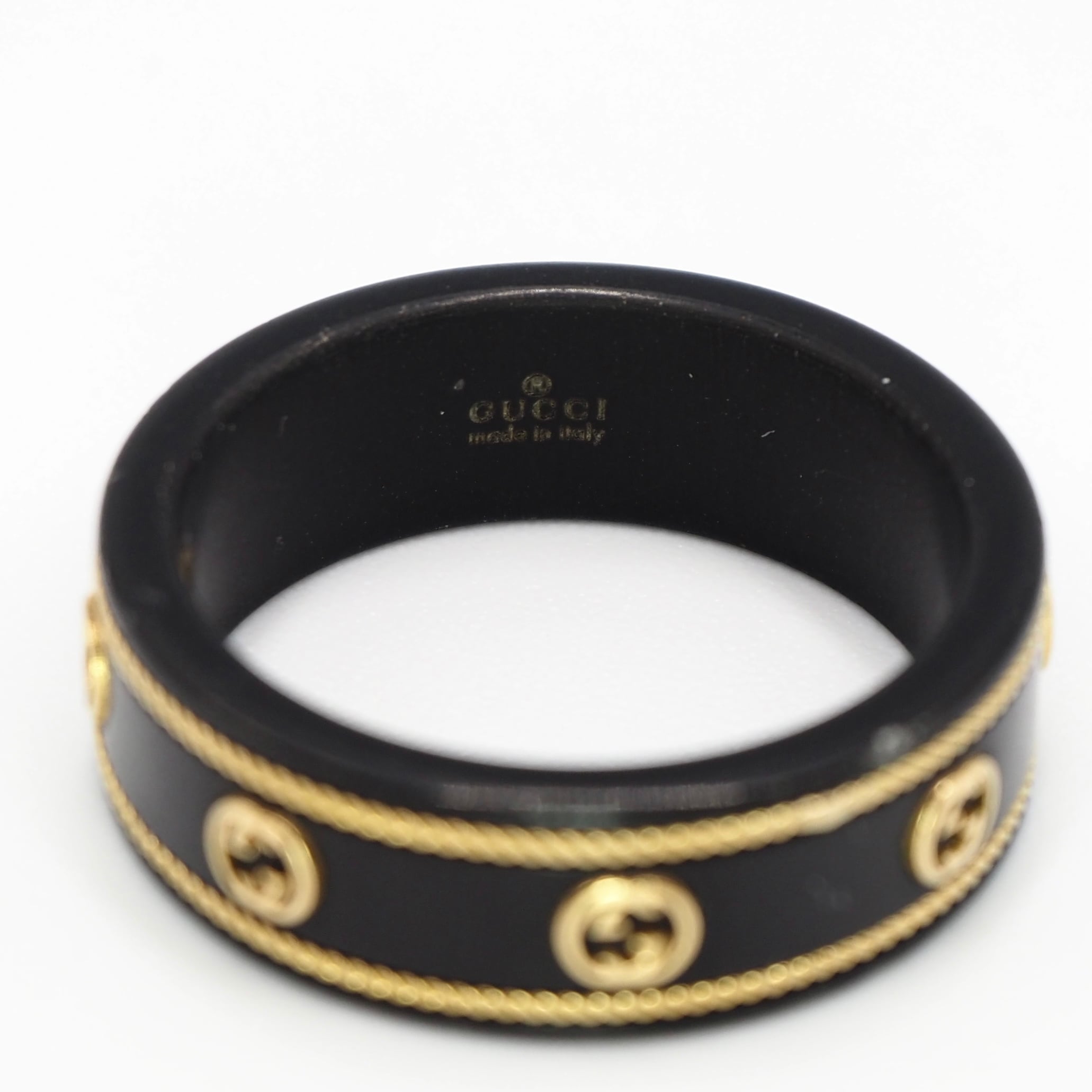 現行品】GUCCI 約18号 インターロッキングG 18K リング ブラック