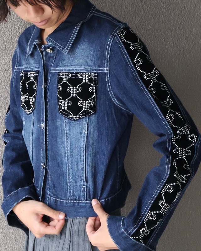 Velour rhinestone design denim jacket