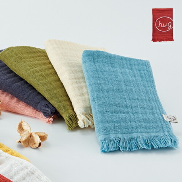 【日本製/全12色】ふかふか4層構造(しあわせ)のガーゼハンドタオル hug（ハグ）生成／水／茜／藍／からし／銀／苔／雲／桜／炭／橙／藤／新色入荷／ガーゼ／タオル／ハンドタオル【ポスト投函OK】