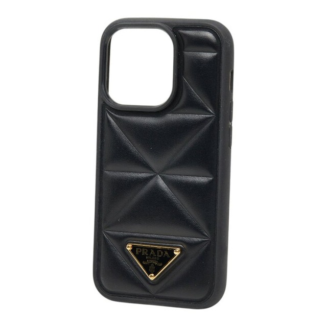 プラダ 三角ロゴプレート アイフォン iPhone 14pro 携帯ケース スマホケース ブラック レザー プラスチック ユニセックス PRADA 【中古】