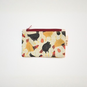 Ashi｜亜紙 Flat Pouch S＊Village Chickens 動物柄 紙ポーチ  バナナ ハンドメイド