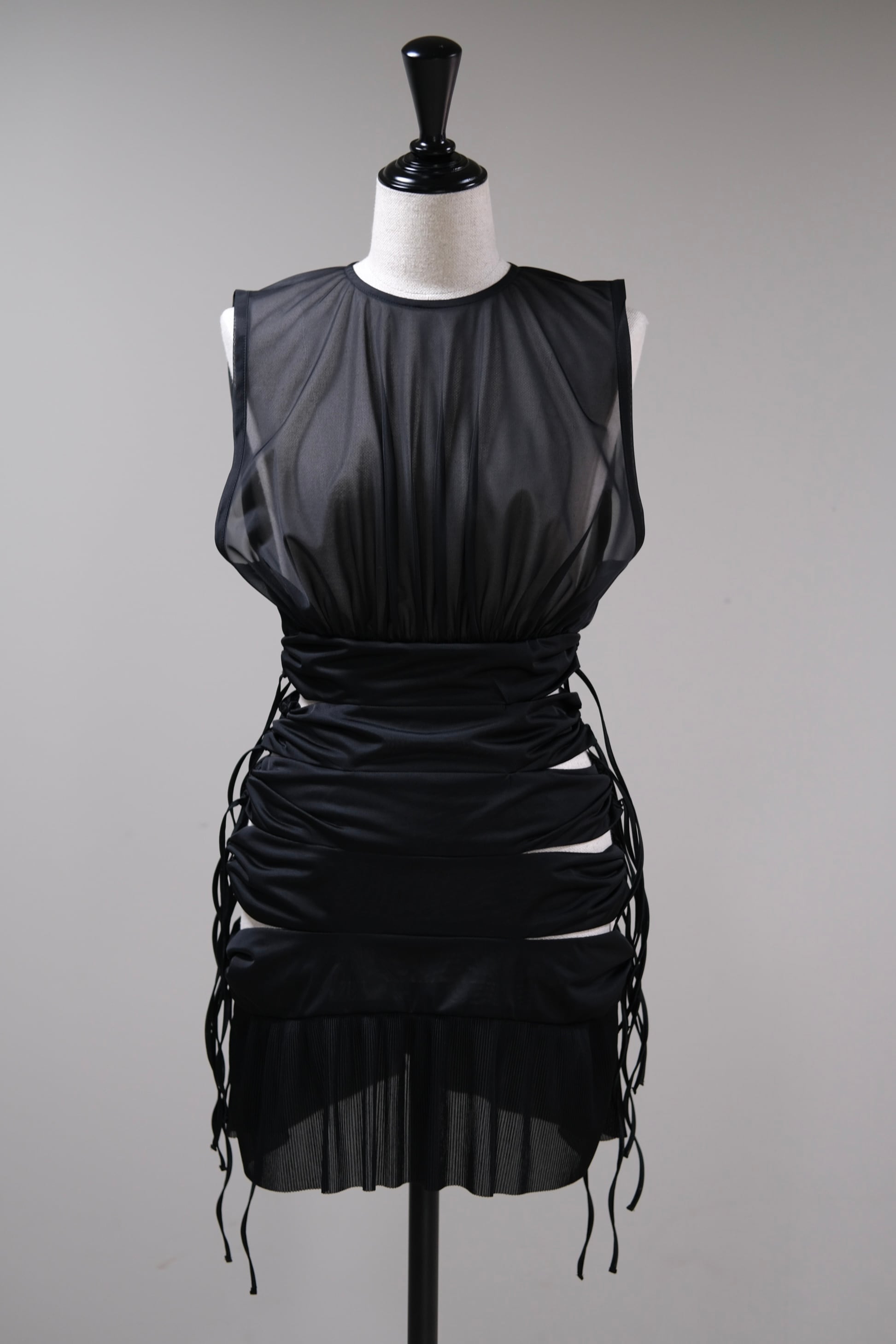 【FETICO】GATHERED SHEER MINI DRESS - black | loop powered by BASE