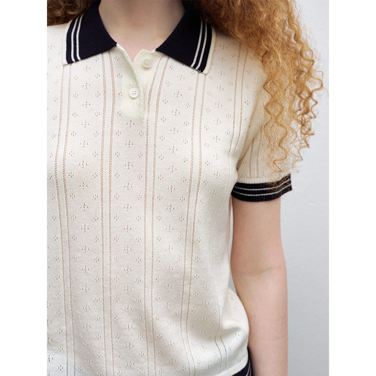 Open Knit Polo Shirt  T4553