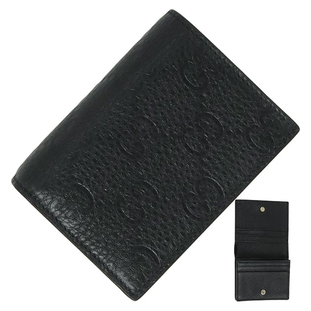 New GUCCI 二つ折り財布 コンパクトウォレット GGエンブレム カーフレザー ブラック 黒 新品