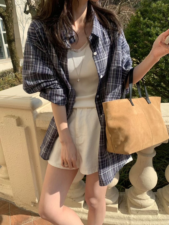 (予約) mellounge  / Blue check shirt 2color