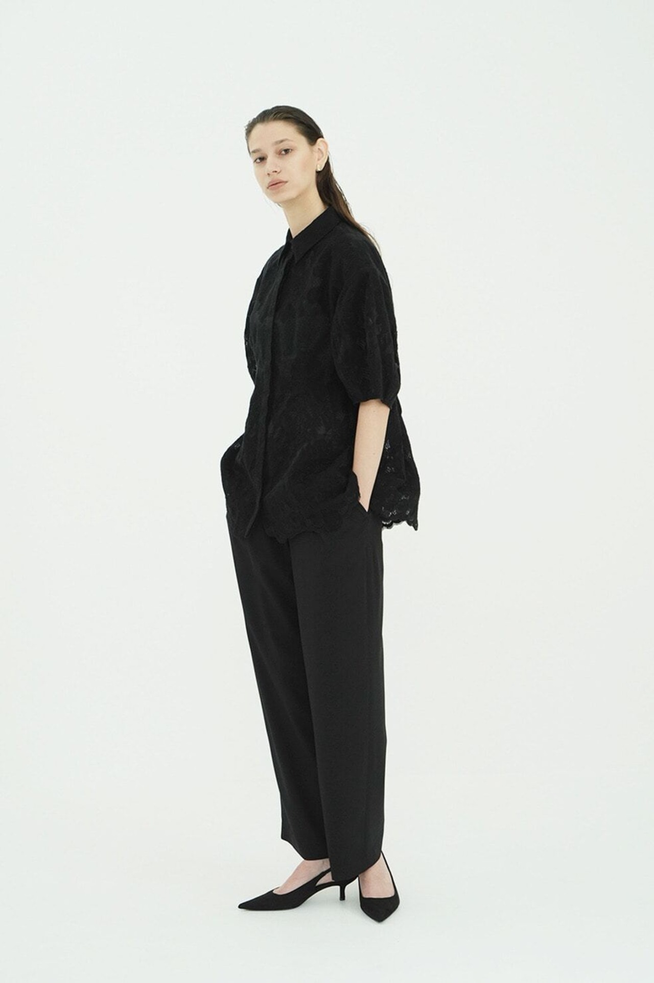 CLANE FLOWER LACE WAIST SHAPE TOPS