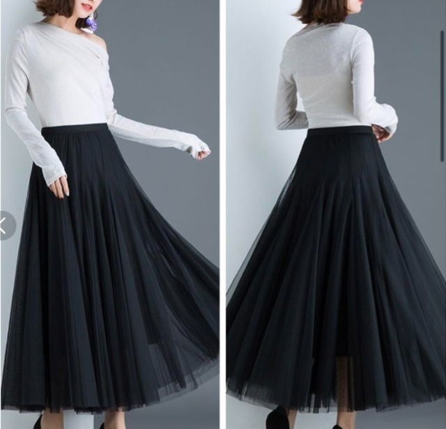 送料無料 未使用 発表会 舞台衣装 パーティ  ブラック ロング スカ－ト 11号 L [SKN9668]