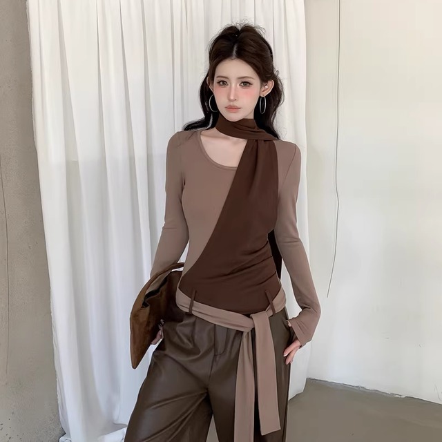 【tops】スカーフデザインフェイクレイヤードトップス Q8137