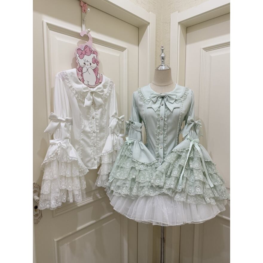 姫袖ブラウス ロリータ クラシカル甘ロリ対応 フリル×リボン長袖