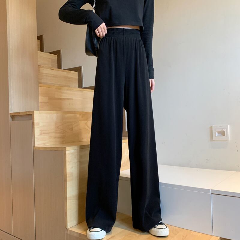 ブラックカジュアルパンツ オータムウィンタールーズ薄手ワイドレッグハイウェストウェスト 秋物 冬物 ワイドパンツ スーパーモール52816202474