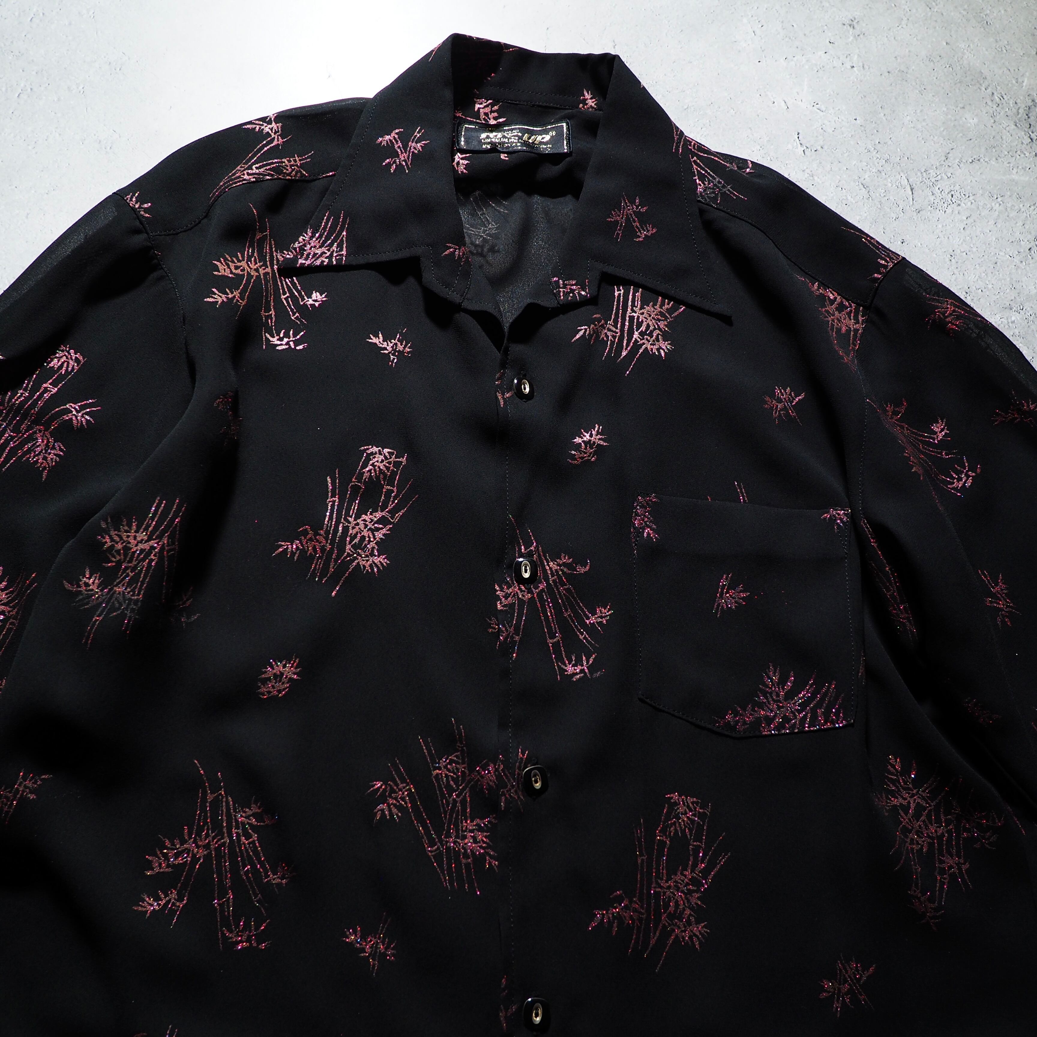 1980 - 90s Bewitching glitter print Design vintage loose open collar S/S shirt