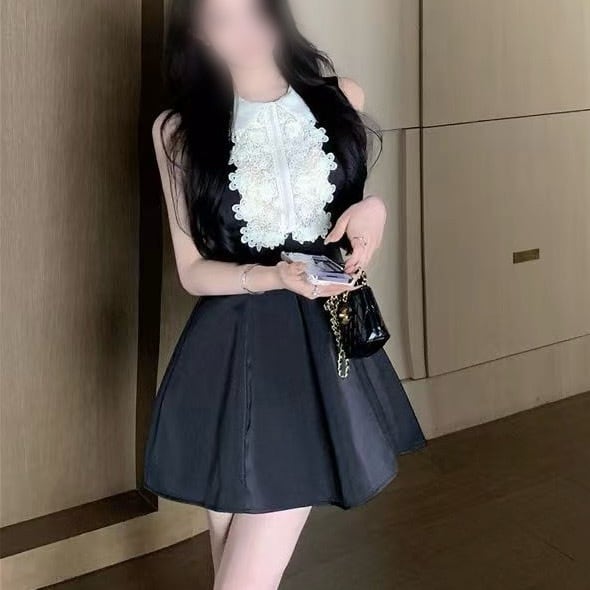 レース ノースリーブ ミニワンピース ワンホン 韓国 フェミニン お嬢様
