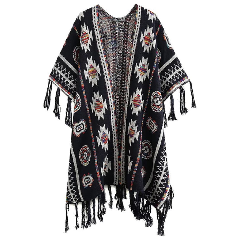 Tribal Jacquard Open-Front Cape S0196