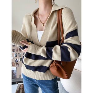 V-neck border knit　101699