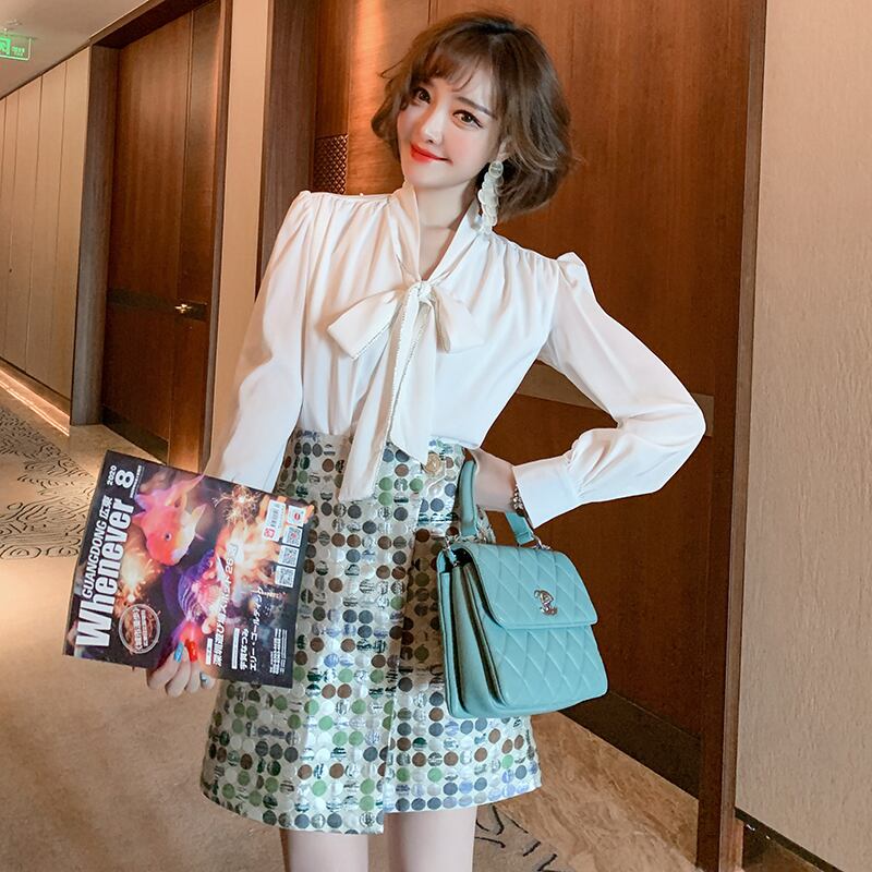 カラー水玉ジャカードハイウェストウェストAラインスカート オータム エレガント 秋物 MIUCO84469185424