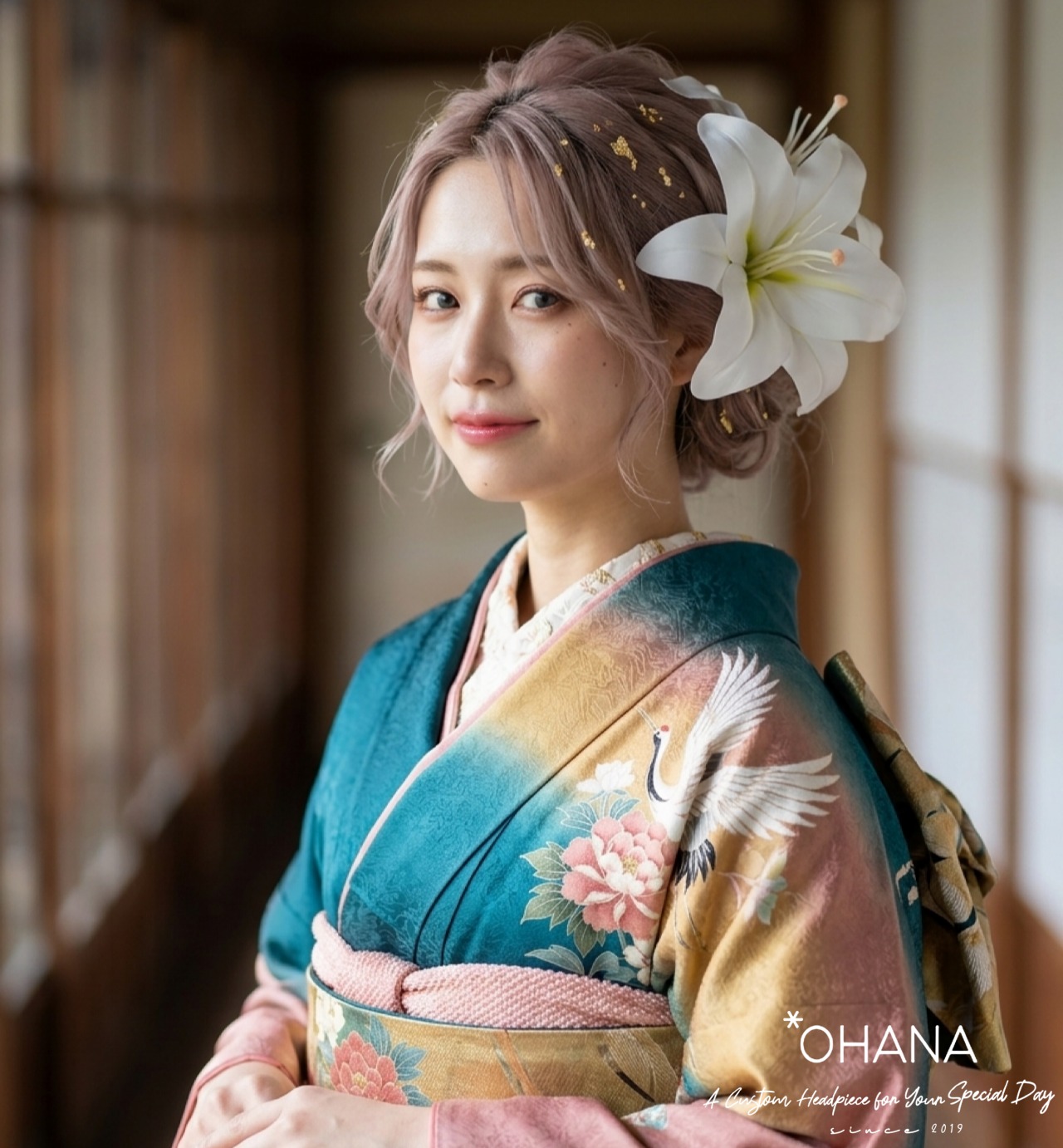 1本単品】大輪カサブランカ（百合）髪飾り 結婚式 白無垢 成人式 和装