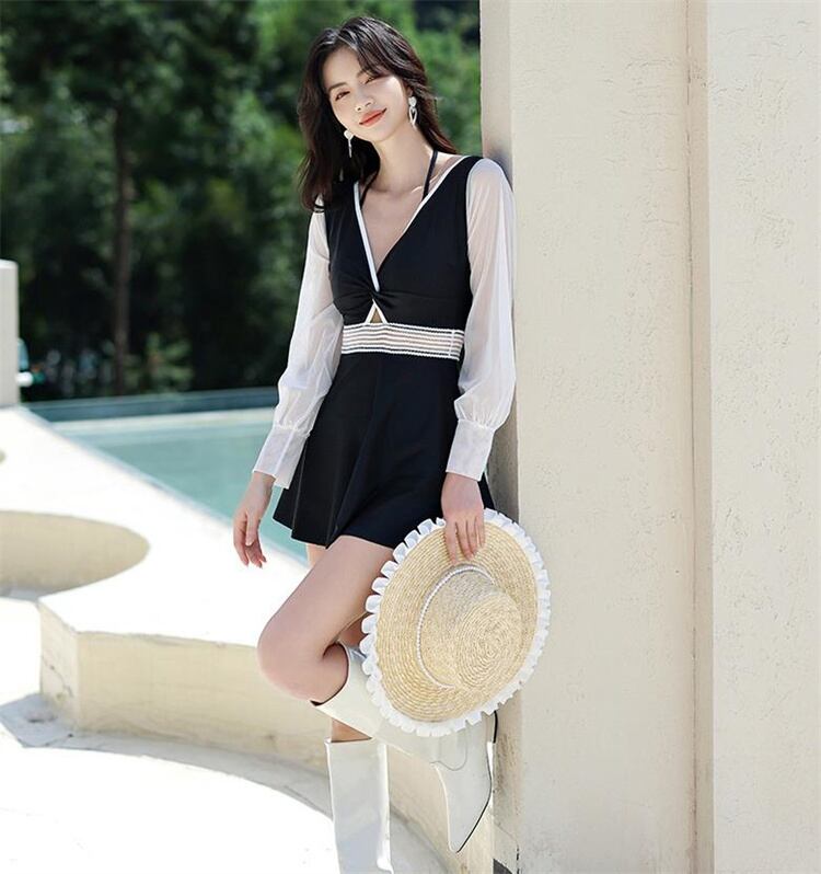 水着 薄手 ワンピース 保守的 温泉 長袖 深みのあるV セクシー 快適である