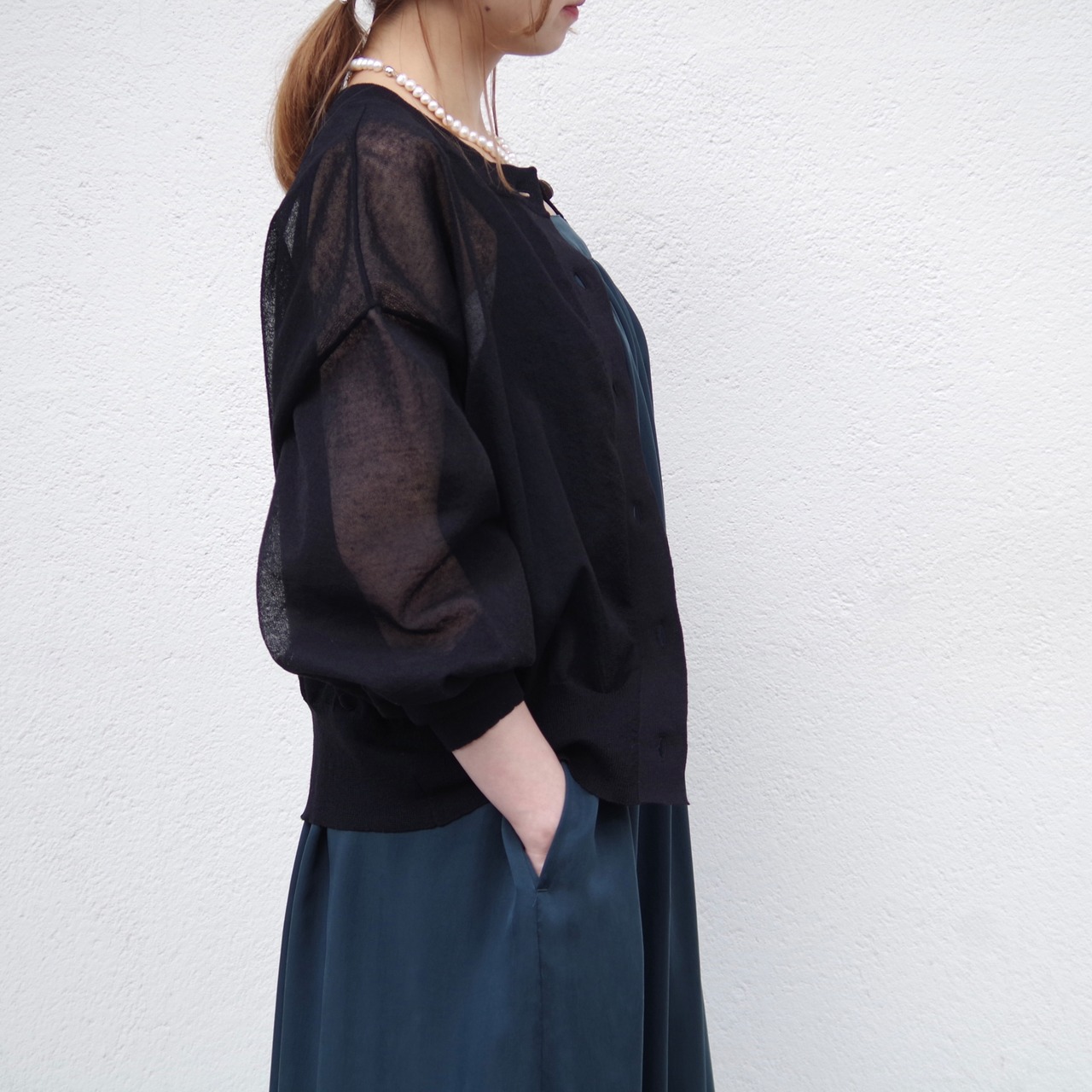 one f Sheer Cardigan BLACK 再入荷
