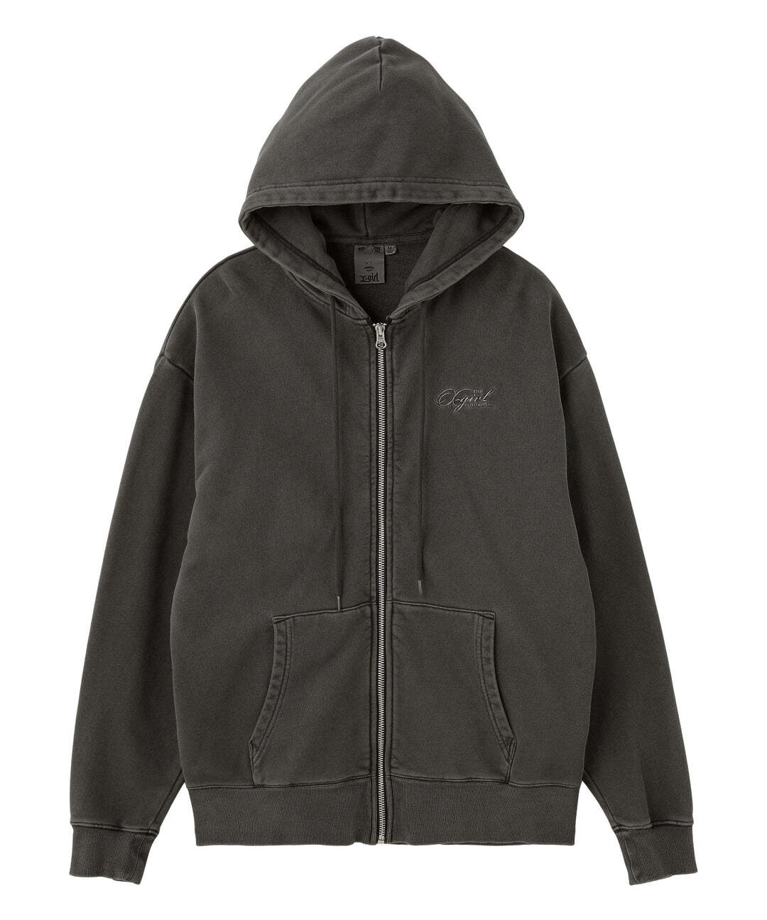 X-girl PIGMENT DYED FACE AND LOGO SQUARE PATCH ZIP UP SWEAT HOODIE