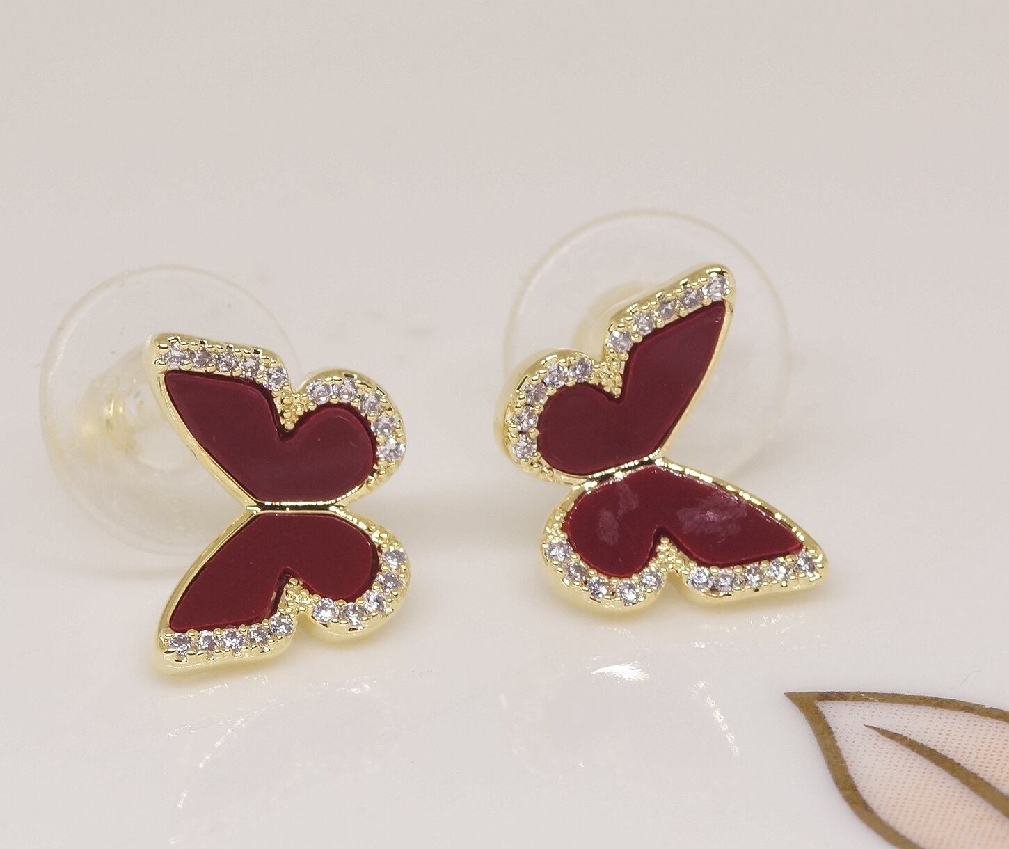 18K RGP ゴールド ダイヤ CZ レッド 蝶々 ピアス gp5776 | Rainbow Rabbit