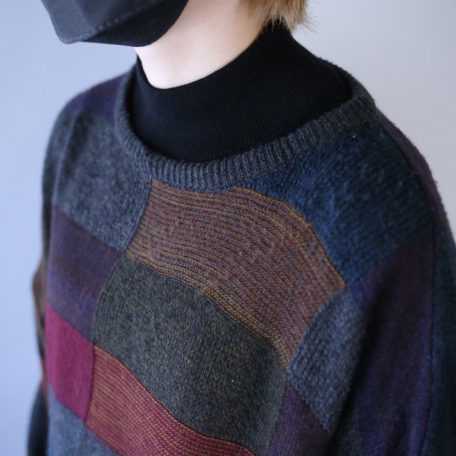 multi color good panel pattern over silhouette sweater