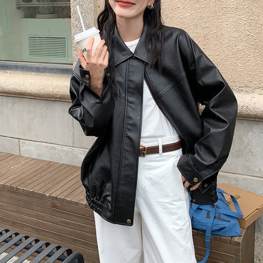faux-leather oversized jacket　J00429